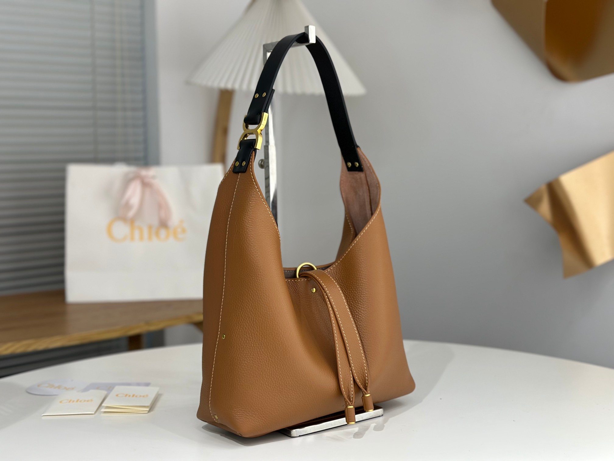 Chloe Small Marcie Hobo Bag In Brown Grained Leather